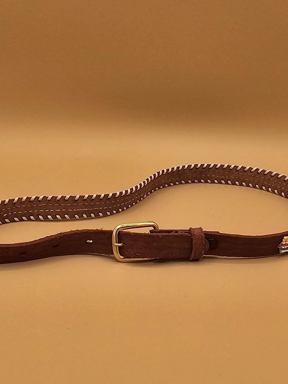 Vintage Southwestern Beaded Leather Belt - Size 24 - Kids/Youth Boho Western